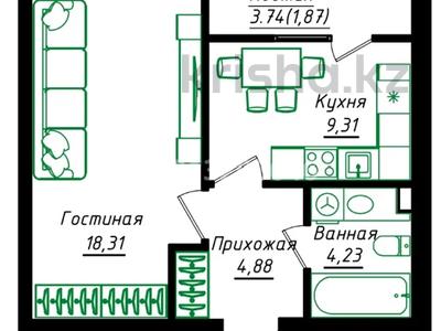 1-бөлмелі пәтер · 38.6 м² · 2/9 қабат, Жумекен Нажимеденов 26, бағасы: 25.4 млн ₸ в Астане, Сарайшык р-н