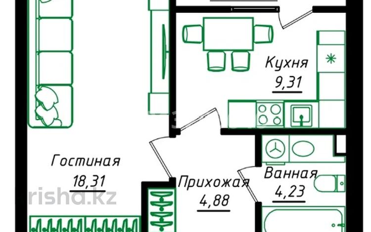1-бөлмелі пәтер · 38.6 м² · 2/9 қабат, Жумекен Нажимеденов 26, бағасы: 25.4 млн ₸ в Астане, Сарайшык р-н — фото 2