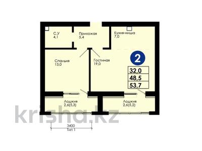 1-бөлмелі пәтер · 53.3 м² · 4/9 қабат, Сакена Жунусова 41, бағасы: ~ 24.7 млн ₸ в Кокшетау