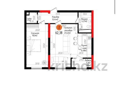 2-бөлмелі пәтер · 62.4 м² · 9/10 қабат, Ж.Балапанова 43, бағасы: 30.8 млн ₸ в Талдыкоргане, мкр Болашак