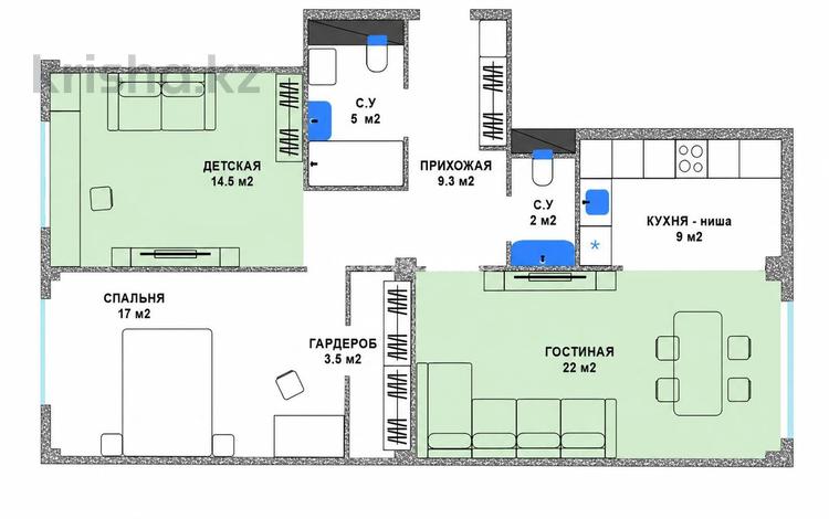 3-комнатная квартира · 80.2 м² · 7/7 этаж, Микрорайон Кайрат 303/3 за 59 млн ₸ в Алматы, Турксибский р-н — фото 2