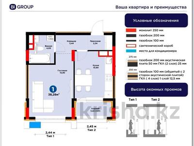 1-комнатная квартира · 38.28 м² · 3/9 этаж, Е-899 10 за 33.9 млн ₸ в Астане, Нура р-н