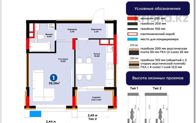 1-комнатная квартира · 38.28 м² · 3/9 этаж, Е-899 10 за 33.9 млн ₸ в Астане, Нура р-н — фото 11