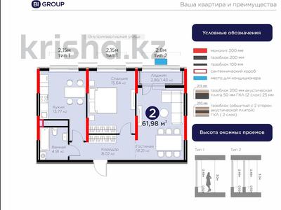 2-комнатная квартира · 62 м² · 15/17 этаж, Е 908 23 — ДОМ КОМФОРТ + КЛАСС__СДАЧА ОКТЯБРЬ 2026 за 36 млн 〒 в Астане, Нура р-н