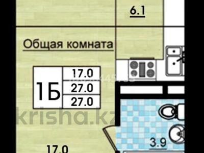 1-бөлмелі пәтер · 27.5 м² · 2/3 қабат, мкр Уркер, Сыпыра Жырау 25, бағасы: 6.5 млн 〒 в Астане, Нура р-н