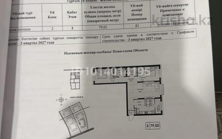 3-бөлмелі пәтер · 81 м² · 8/9 қабат, Думан-1 ш/а., Халлиулина 154B, бағасы: 61 млн ₸ в Алматы, Медеуский р-н — фото 2
