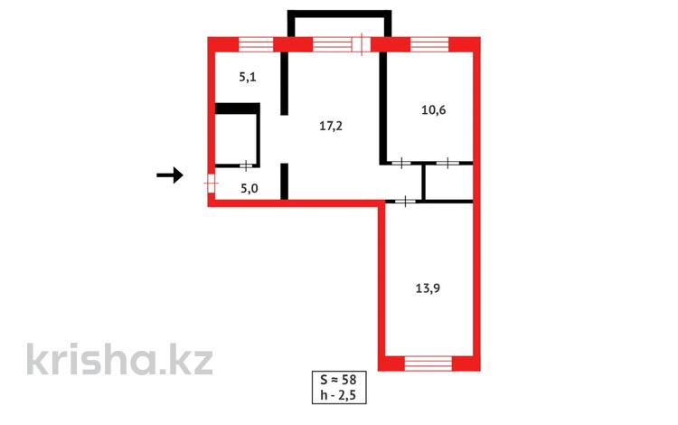 3-комнатная квартира · 58 м² · 5/5 этаж, Алимхана Ермекова за 8.5 млн ₸ в Абае — фото 11