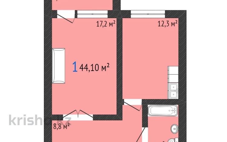 1-комнатная квартира, 44.1 м², 3/5 этаж, Береке за 13.3 млн 〒 в Костанае — фото 2