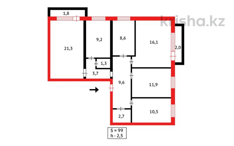 5-комнатная квартира · 98.5 м² · 4/6 этаж, 2 микрорайон за 15.8 млн ₸ в Абай — фото 4
