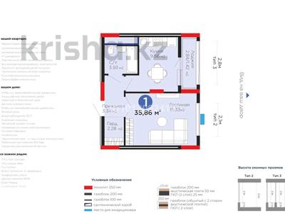 1-комнатная квартира · 35.86 м² · 5/12 этаж, Е 15 7 — ЖК МЕРКУРИЙ за 30 млн ₸ в Астане, Есильский р-н