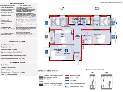 4-комнатная квартира · 107 м² · 3/8 этаж, Райымбека 219Б — ПАРКИНГ :200.000. КЛАДОВКА :200.000. за ~ 71.9 млн ₸ в Алматы, Жетысуский р-н