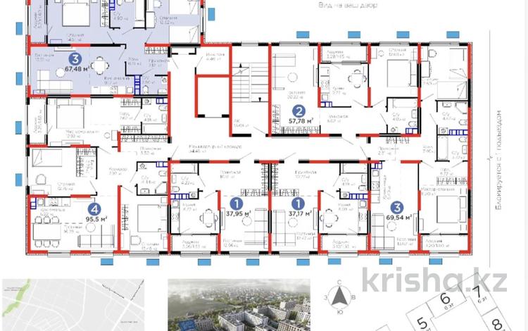 3-бөлмелі пәтер · 67.48 м² · 3/6 қабат, Тараз 8/1, бағасы: ~ 44 млн ₸ в Алматы, Турксибский р-н — фото 2