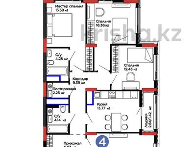 4-комнатная квартира · 100.43 м² · 9/9 этаж, E 15 5 за 57 млн ₸ в Астане