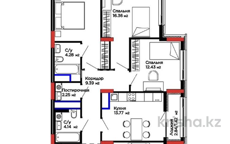 4-комнатная квартира · 100.43 м² · 9/9 этаж, E 15 5 за 57 млн ₸ в Астане — фото 2