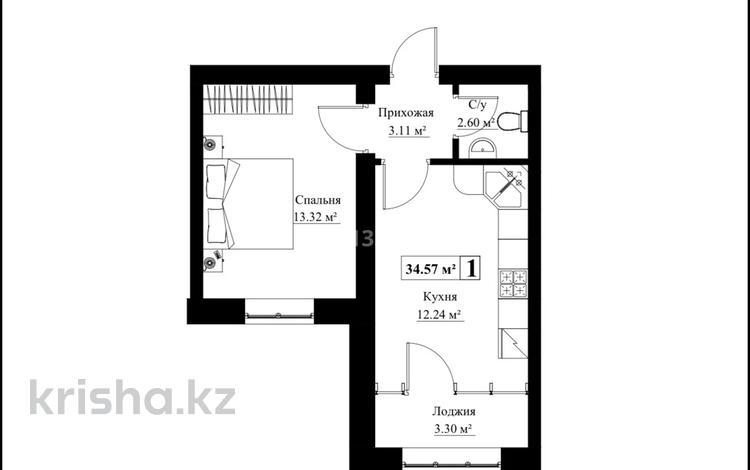 1-комнатная квартира · 34.57 м² · 1/5 этаж, 160 квартал, 32-ая улица за 11 млн ₸ в Туркестане — фото 2