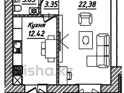 1-бөлмелі пәтер · 43.6 м² · 6/12 қабат, Жумекен Нажимеденов 38, бағасы: 22.5 млн ₸ в Астане, Сарайшык р-н