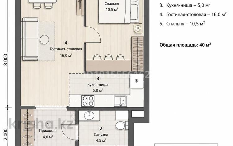 1-бөлмелі пәтер · 40 м², Ахметова 45а, бағасы: 17 млн ₸ в  — фото 2