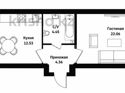 2-бөлмелі пәтер · 44.91 м² · 7/12 қабат, Тауелсиздик 25/1 — Шарль де Голль Акбулак, бағасы: 29 млн ₸ в Астане, Алматы р-н