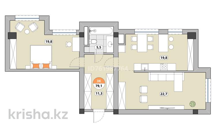 3-комнатная квартира · 78.2 м² · 2/10 этаж, Карасай батыра 119/95 за 71 млн 〒 в Алматы, Алмалинский р-н — фото 2