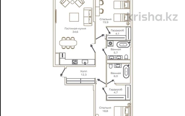 3-комнатная квартира · 105 м² · 9/9 этаж, Проспект Аль-Фараби и улица Маркова 77/1 — БЕЗ КОМИССИИ!!! за ~ 156.1 млн ₸ в Алматы, Бостандыкский р-н — фото 2