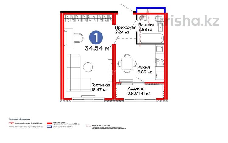 1-бөлмелі пәтер · 34.54 м² · 11/17 қабат, Улы Дала, бағасы: 22 млн ₸ в Астане, Нура р-н — фото 2