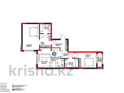 3-комнатная квартира · 84.34 м² · 2/12 этаж, Турар Рыскулов 18/1 за 59.8 млн ₸ в Астане, Есильский р-н