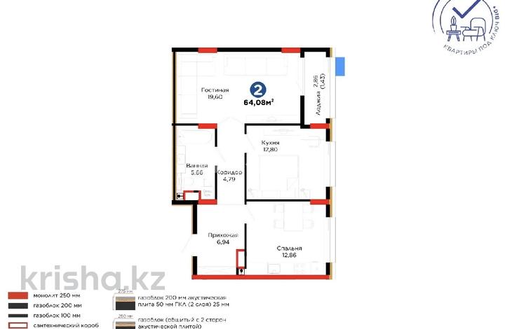 2-бөлмелі пәтер · 64 м² · 8/9 қабат, Е 101 5, бағасы: 47 млн ₸ в Астане, Нура р-н — фото 2