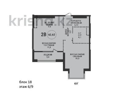 2-бөлмелі пәтер · 62.62 м² · 6/9 қабат, Проспект Аль-Фараби и улица Маркова, бағасы: ~ 95.8 млн ₸ в Алматы, Бостандыкский р-н