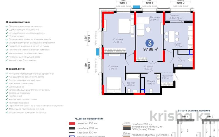 3-комнатная квартира · 99 м² · 15/20 этаж, Турар Рыскулова ВИДОВАЯ КВАРТИРА 1/1 за 87 млн ₸ в Астане, Есильский р-н — фото 2