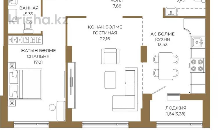2-бөлмелі пәтер · 71.68 м² · 5/12 қабат, Достык 8/2 — БЕЗ КОМИССИИ, бағасы: ~ 50.4 млн ₸ в Астане, Есильский р-н — фото 2