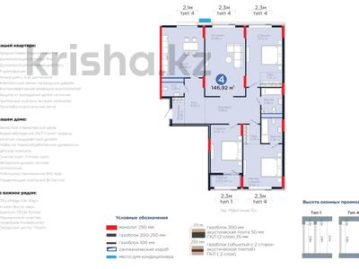 4-комнатная квартира · 147 м² · 8/13 этаж, Мангилик Ел 57 — НИЖЕ СТОИМОСТИ У BI за 142 млн ₸ в Астане, Есильский р-н