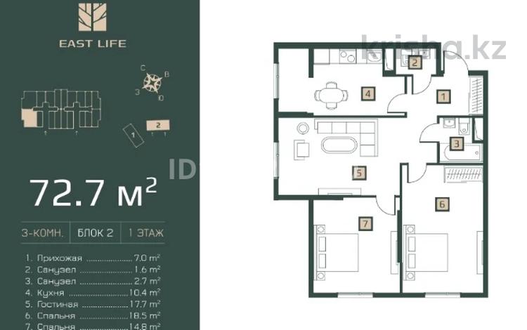 3-комнатная квартира · 72.7 м² · 4/6 этаж, Ахметова 45а за 33.1 млн 〒 в  — фото 8