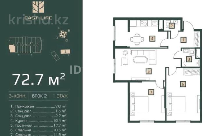 3-бөлмелі пәтер · 72.7 м² · 3/6 қабат, Ахметова 45а, бағасы: ~ 32.7 млн ₸ в  — фото 9