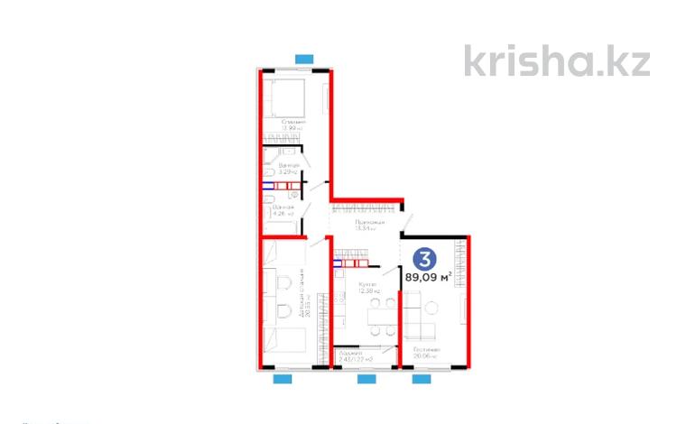 3-бөлмелі пәтер · 90 м², квартал 189, бағасы: ~ 36.5 млн ₸ в Шымкенте, Абайский р-н — фото 2