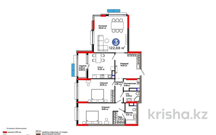 3-комнатная квартира · 122 м² · 5/15 этаж, Турар Рыскулов 3 за 128 млн ₸ в Астане, Есильский р-н — фото 2