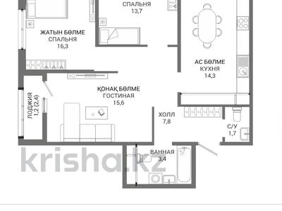 3-бөлмелі пәтер · 74 м² · 6/16 қабат, Мангилик Ел 74, бағасы: ~ 37.6 млн ₸ в Астане, Есильский р-н