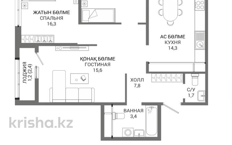 3-бөлмелі пәтер · 74 м² · 6/16 қабат, Мангилик Ел 74, бағасы: ~ 37.6 млн ₸ в Астане, Есильский р-н — фото 2