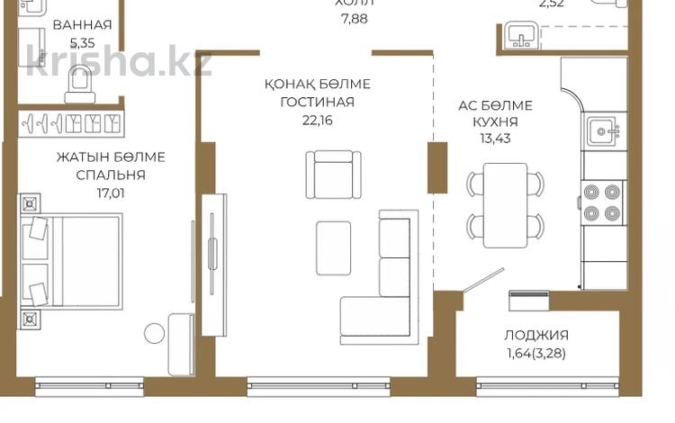 2-комнатная квартира · 71.68 м² · 2/12 этаж, Достык 8/2 — БЕЗ КОМИССИИ! Выбор по этажам! за ~ 47.4 млн ₸ в Астане — фото 14