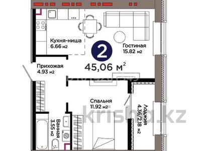 2-комнатная квартира · 45 м² · 11/12 этаж, Е 909 29 за 31 млн ₸ в Астане, Нура р-н