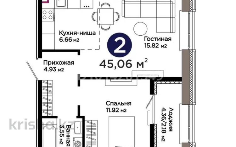 2-комнатная квартира · 45 м² · 11/12 этаж, Е 909 29 за 31 млн ₸ в Астане, Нура р-н — фото 2