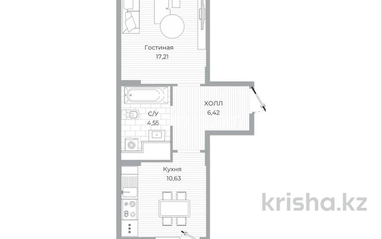 1-комнатная квартира · 40.8 м² · 7/16 этаж, Туран за 35.5 млн ₸ в Астане, Нура р-н — фото 2