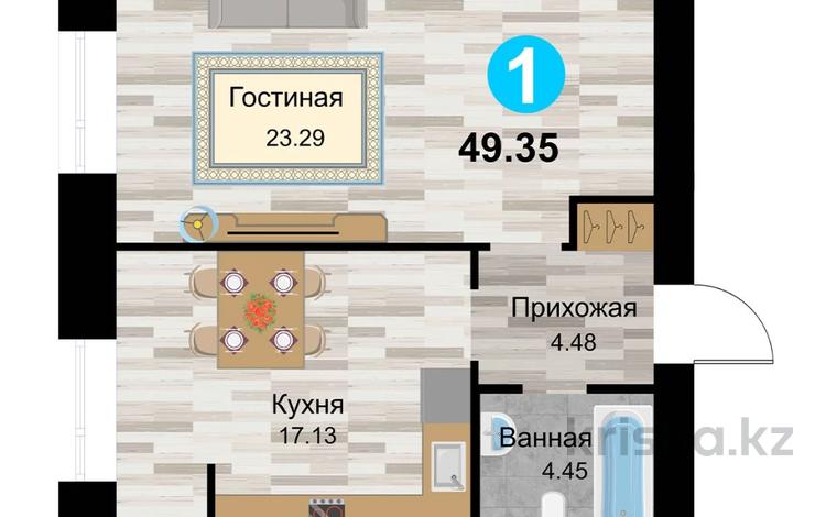 1-комнатная квартира, 49.35 м², 2/5 этаж, мкр. Алтын орда за 15 млн 〒 в Актобе, мкр. Алтын орда — фото 2