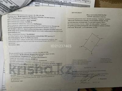 Участок · 10 соток, Шоссе Алаш 15 Р4 — Дачный массив водолей за 8 млн 〒 в Астане, Алматы р-н