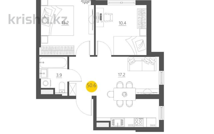 2-комнатная квартира · 50.7 м² · 4/9 этаж, мкр Шымсити, ул. 189 квартал 241А за 26.8 млн ₸ в Шымкенте, Абайский р-н — фото 2