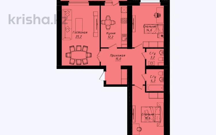 3-бөлмелі пәтер · 94.6 м² · 12/12 қабат, Пересечение ул Казыбек Би и Е75,Е77 (рядом с пересечением улиц Туран и Улы дала), бағасы: 53.2 млн ₸ в Астане, Нура р-н — фото 2