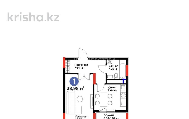 1-бөлмелі пәтер · 39 м² · 8/14 қабат, Бухар Жырау 33 — Касыма кайсенова, бағасы: 35 млн ₸ в Астане, Есильский р-н — фото 2