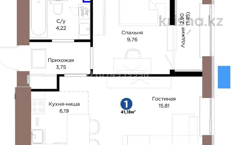 2-бөлмелі пәтер · 42 м² · 9/9 қабат, Шафика Чокина 4, бағасы: 26.5 млн ₸ в Астане, Нура р-н — фото 2