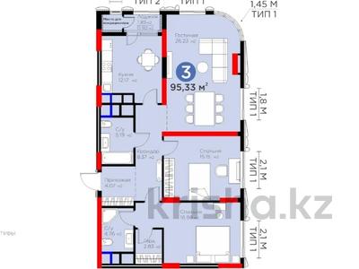 3-комнатная квартира, 95.33 м², 17/27 этаж, Туран 41 за ~ 59.2 млн 〒 в Астане, Есильский р-н