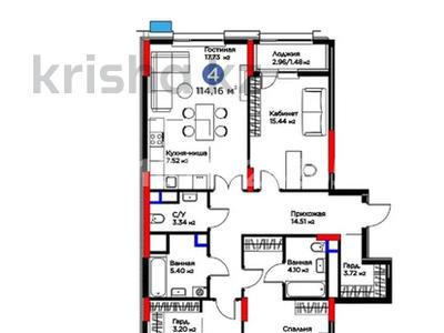 4-бөлмелі пәтер · 114.16 м² · 8/12 қабат, Турар Рыскулов 18, бағасы: 82.5 млн ₸ в Астане, Есильский р-н