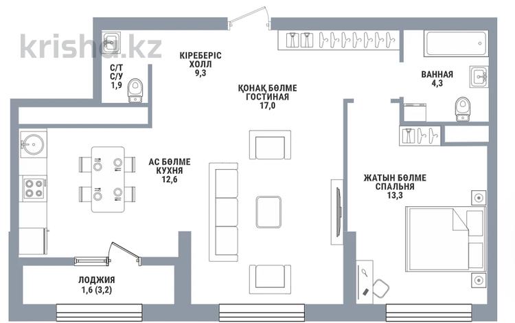 2-комнатная квартира · 60 м² · 3/16 этаж, Сатпаева 90/58 — БЕЗ КОМИССИИ за ~ 49.7 млн ₸ в Алматы, Бостандыкский р-н — фото 2